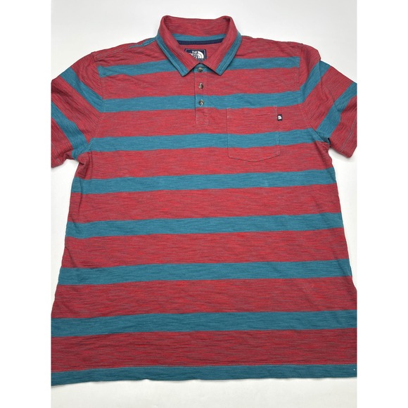 The North Face Polo Shirt Mens Large Striped Short Sleeve Casual Pocket - Picture 1 of 7